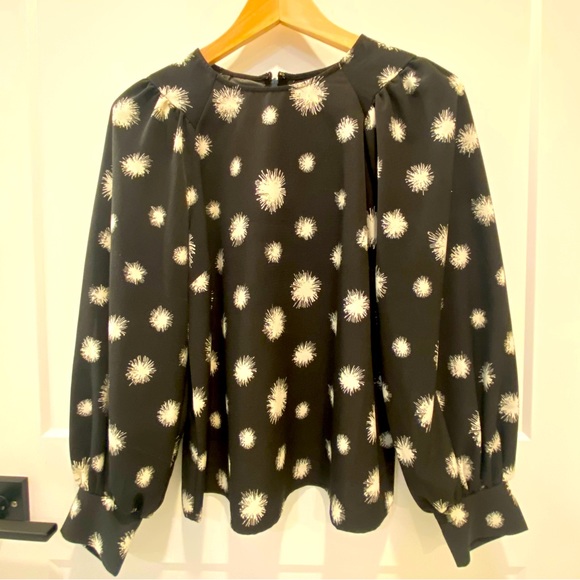 Who What Wear Bohemian Black Firework Long  Bubble Sleeve Blouse Top Size S - Picture 2 of 6